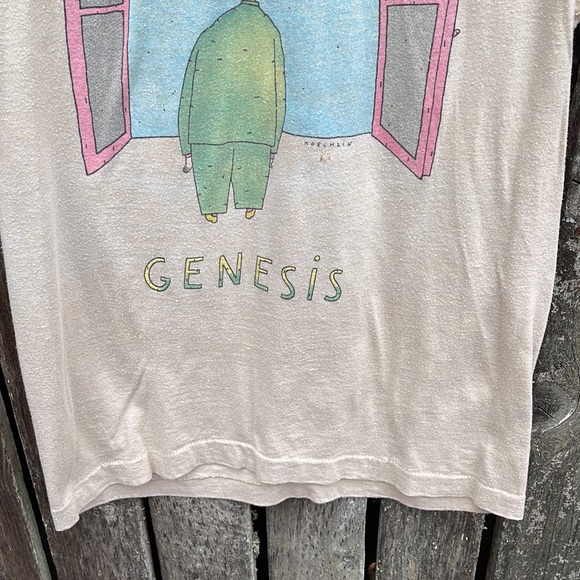 80s Genesis Duke T-shirt Single Stitch Tan M Band Tee Shirt Flawed Koechlin VTG - Picture 8 of 15